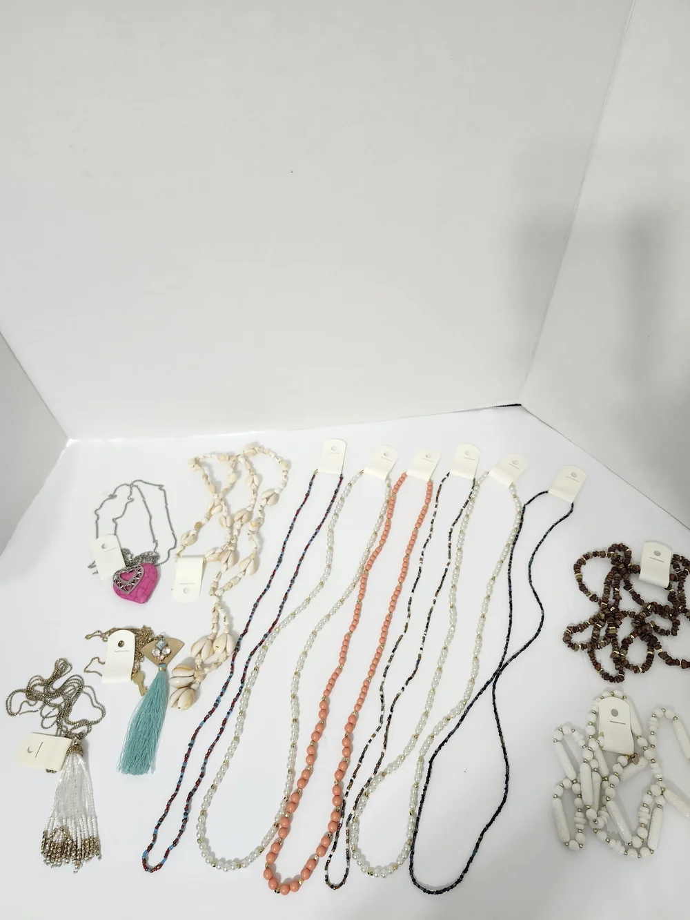 Assorted Mix Long Necklaces 12 Pieces Beaded Shell Chain Tassel Vintage To Now